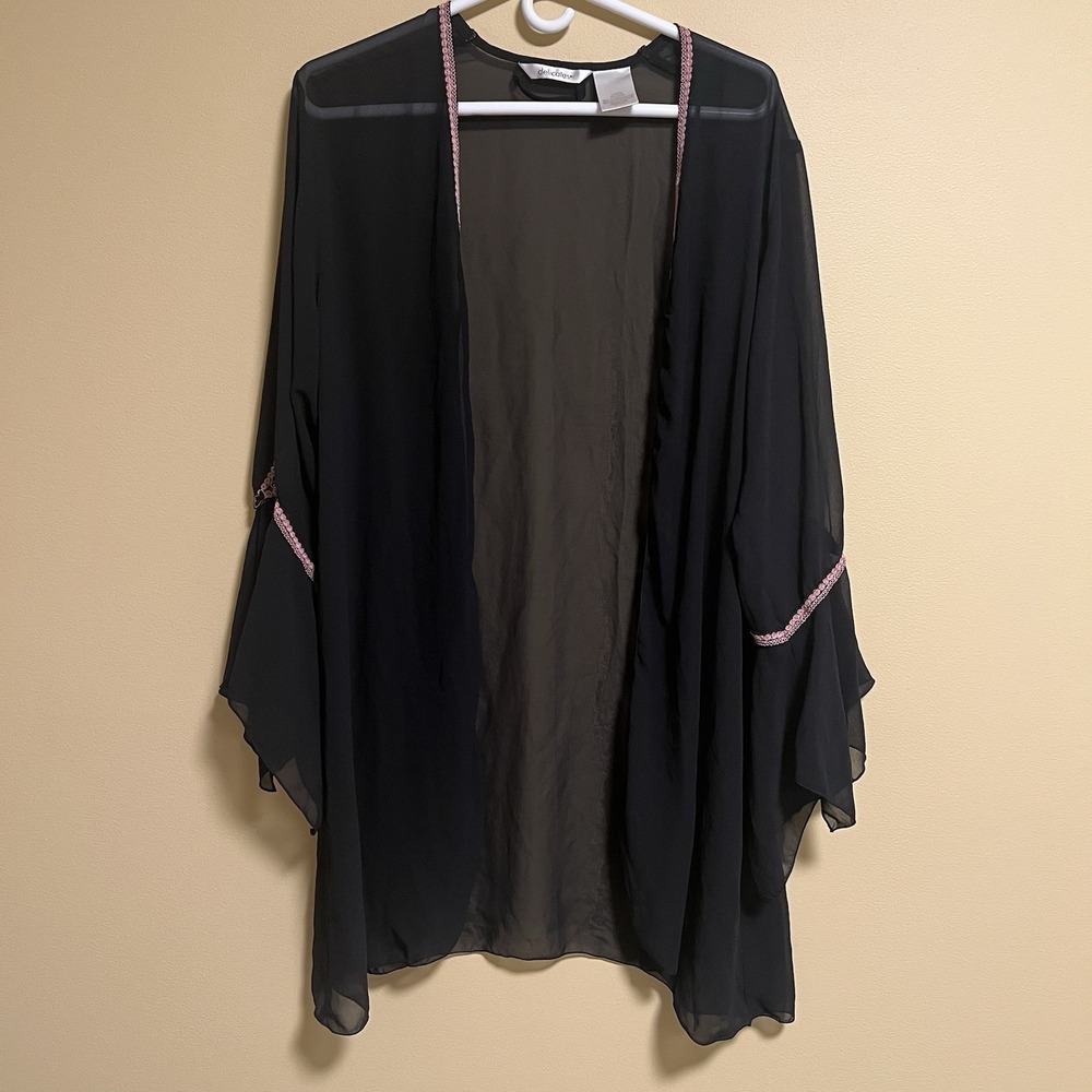 Fairy Goth Whimsigoth Cardigan Ruffle Bell Sleeve Black Sheer Mesh Lace Floral